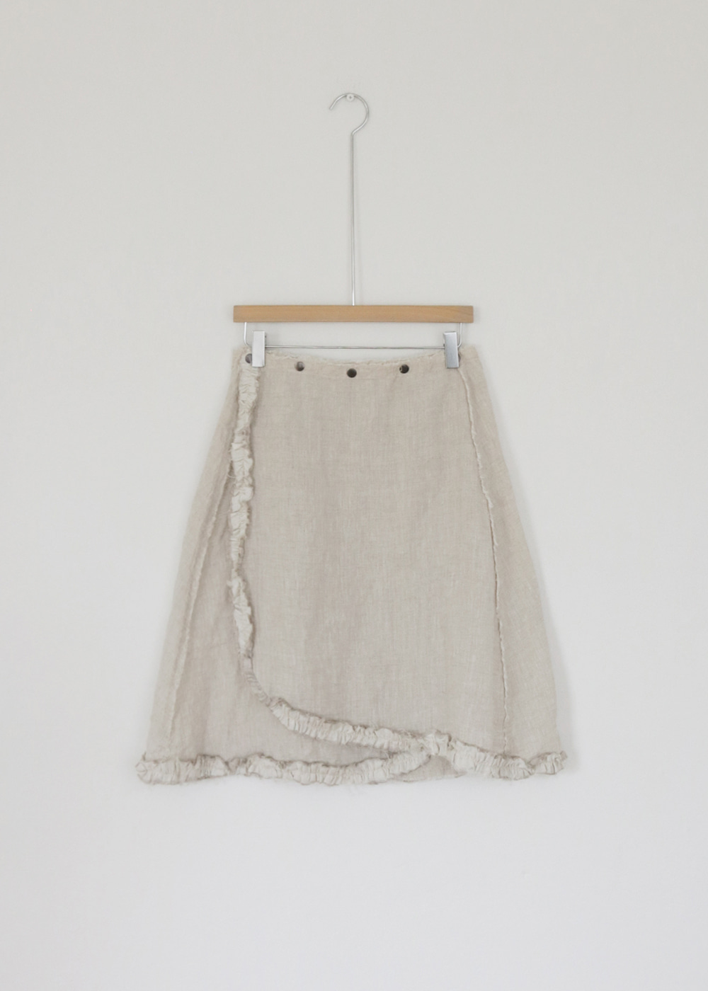 Frill Snap Wrap Linen Skirt