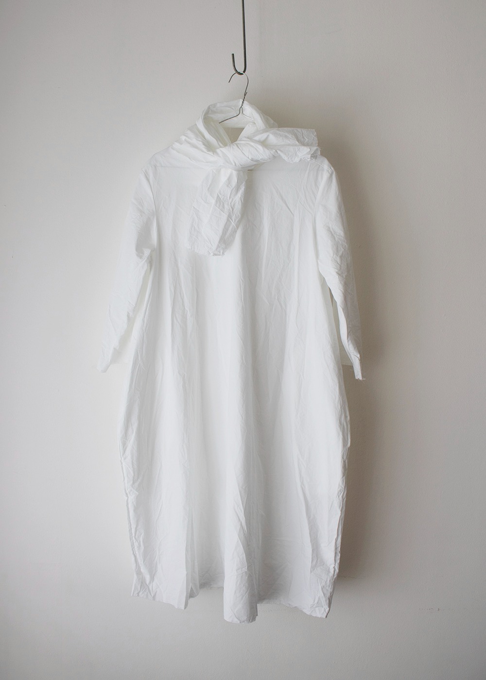 Round Neck 3/4 Sleeve Dress Short - White